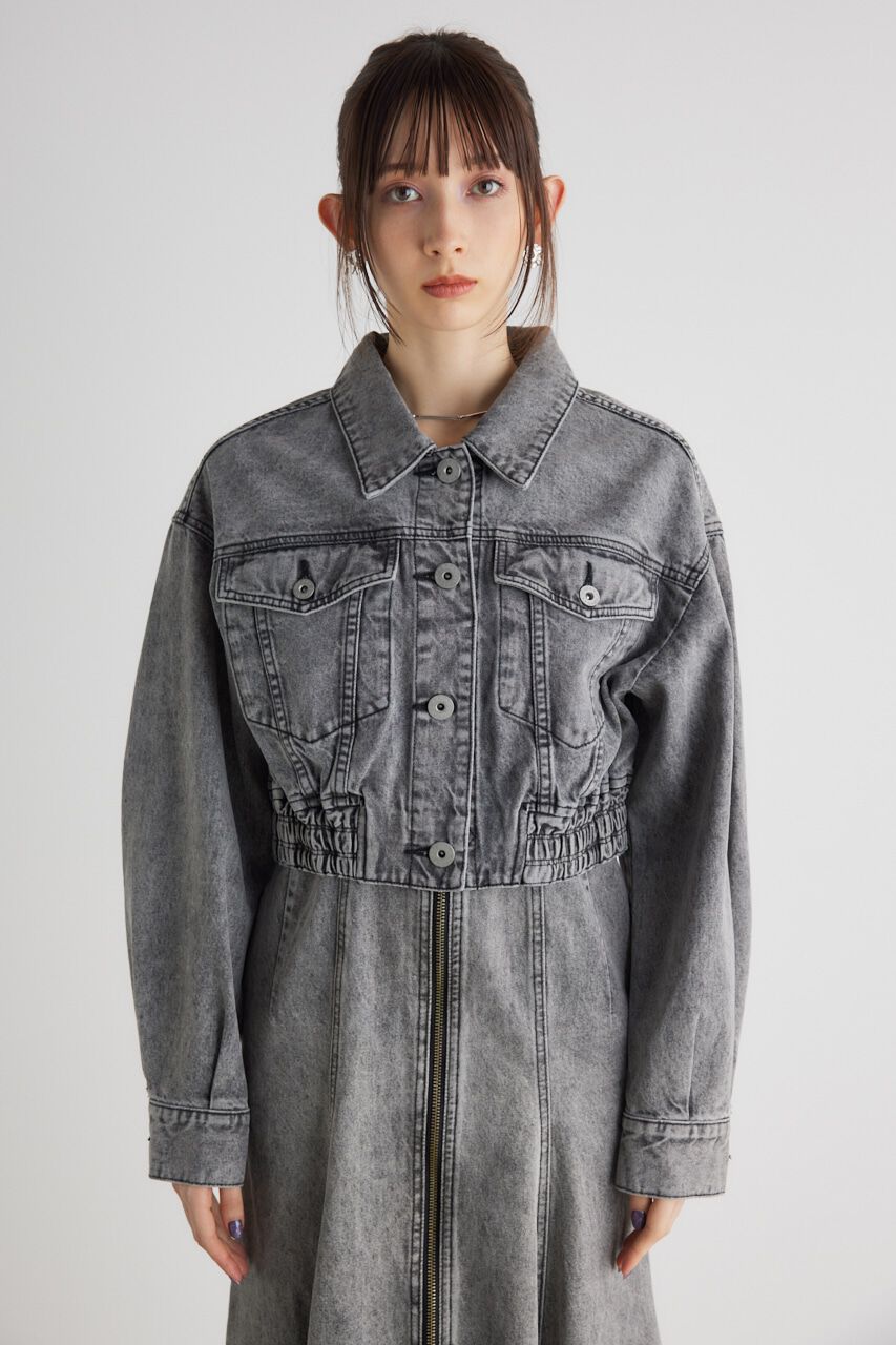 rienda「ゴムギャザーショート DENIM JK」|デニムジャケット|