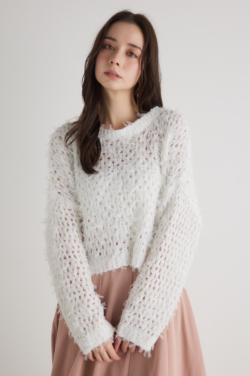 rienda「ラメシャギーメッシュKnit TOP」|ニット・セーター|WHT