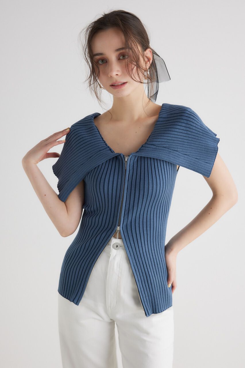 rienda「BIGカラーオフショル Knit TOP」|ニット・セーター|BLU