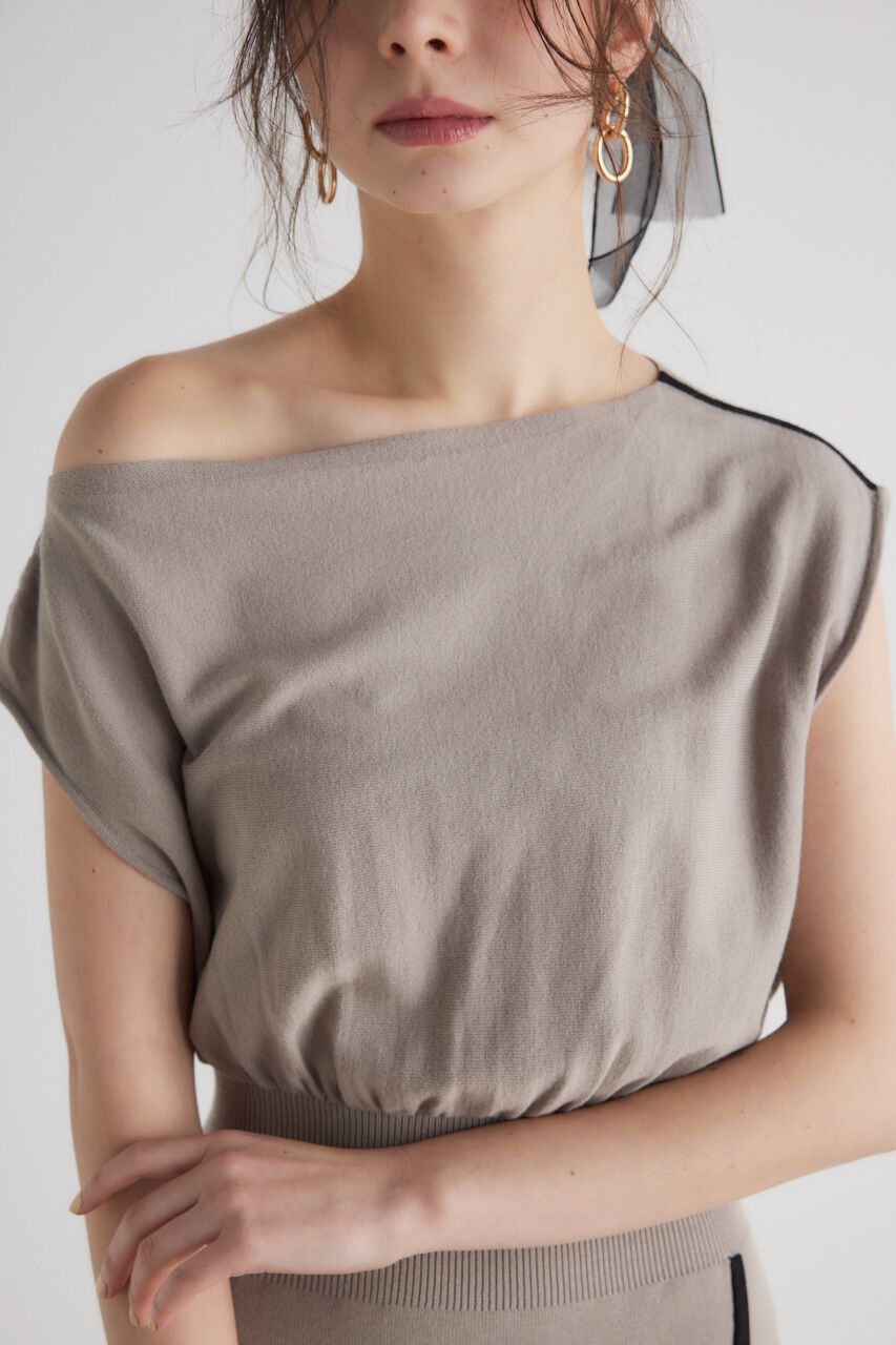 rienda「ラインデザインワンショルダーKnit OP」|ワンピース|