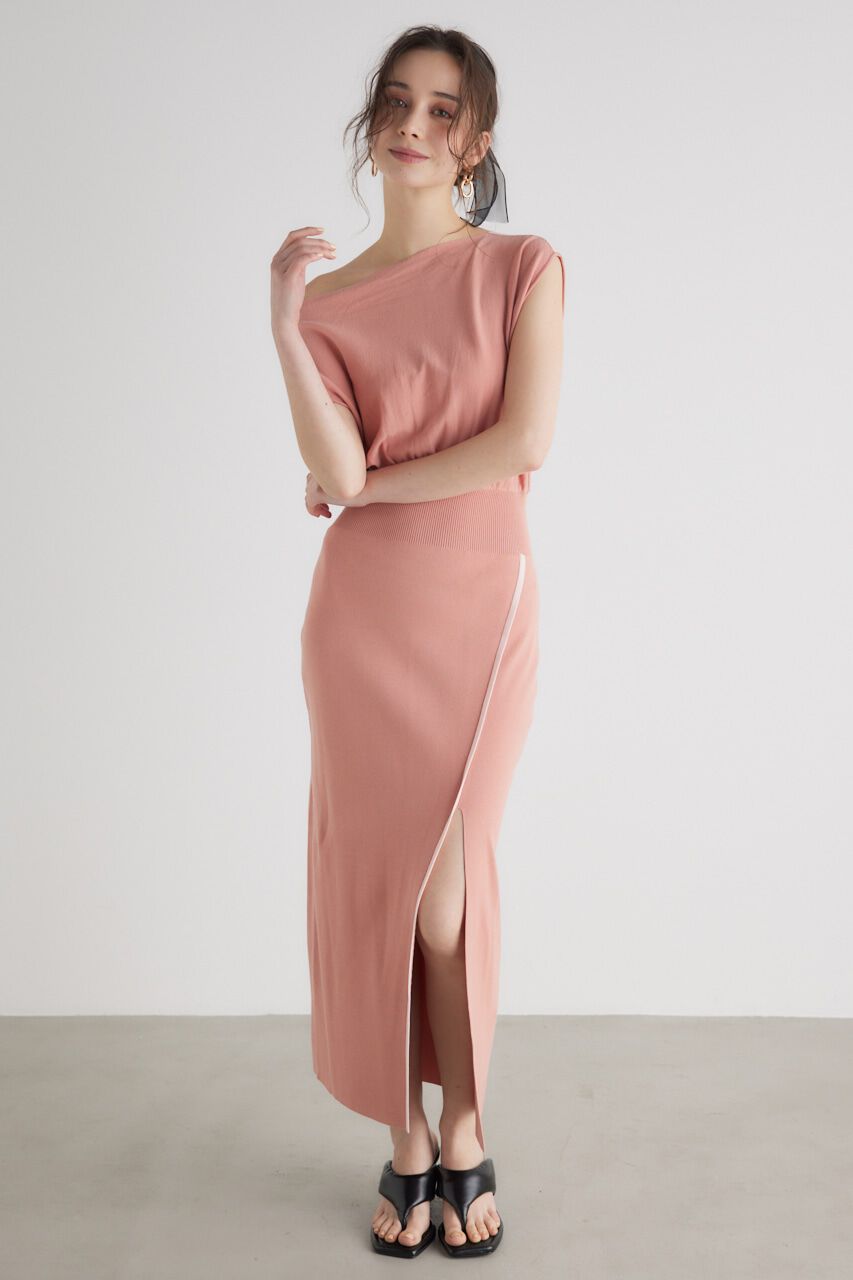 rienda「ラインデザインワンショルダーKnit OP」|ワンピース|