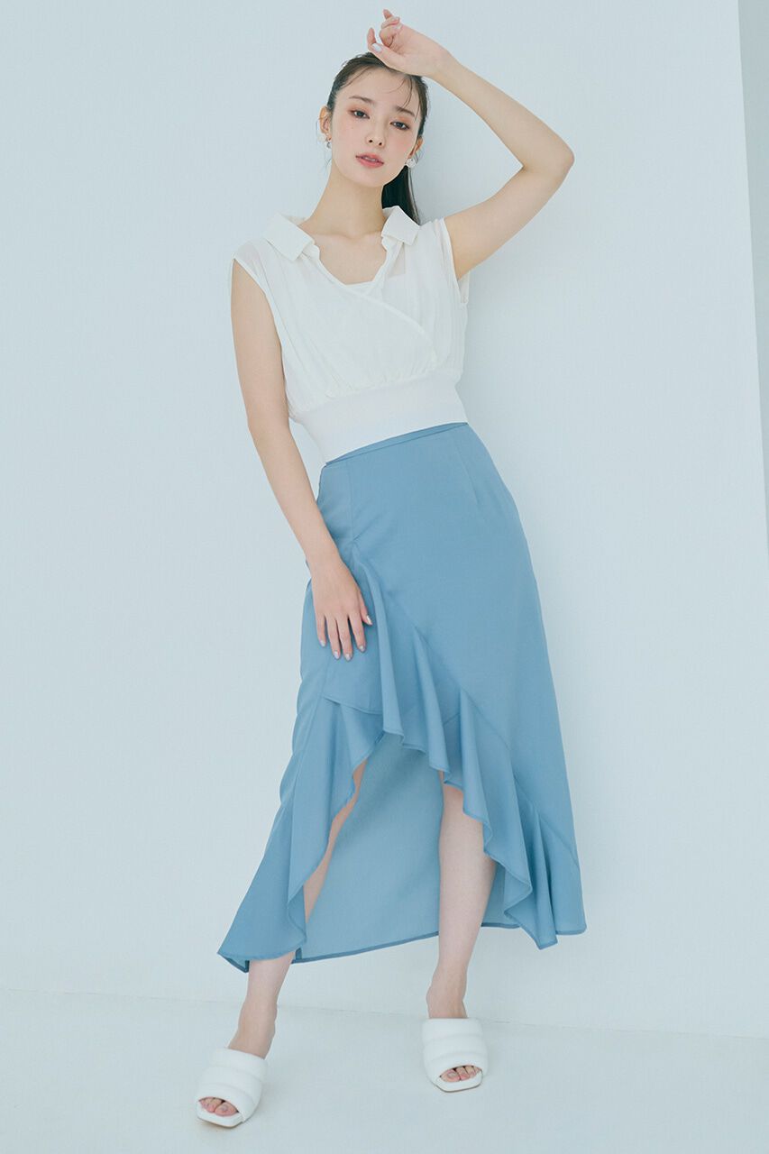 rienda「ラッフルフリルスリットジャストウエストスコショートパンツ」|スカート|BLU