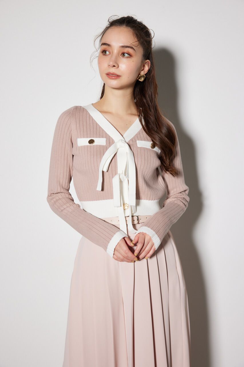 rienda「配色リボンニットカーデ」|ニット・セーター|