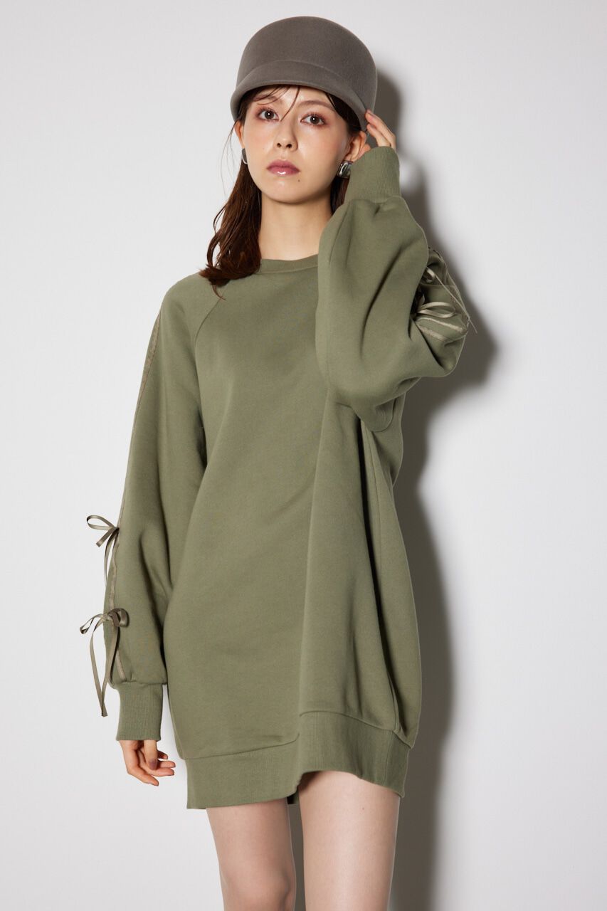 rienda「リボンスリーブ裏起毛ミニワンピース」|ワンピース|