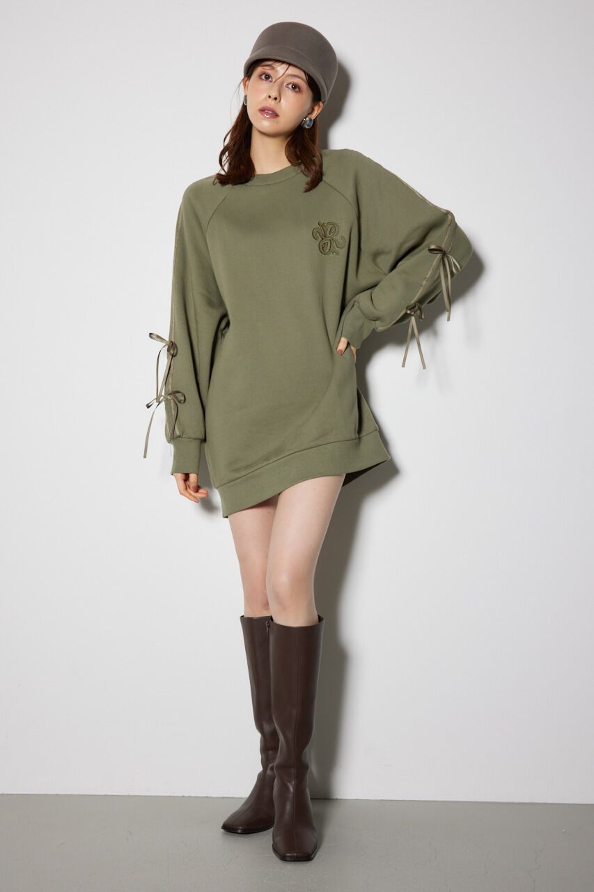 rienda「リボンスリーブ裏起毛ミニワンピース」|ワンピース|