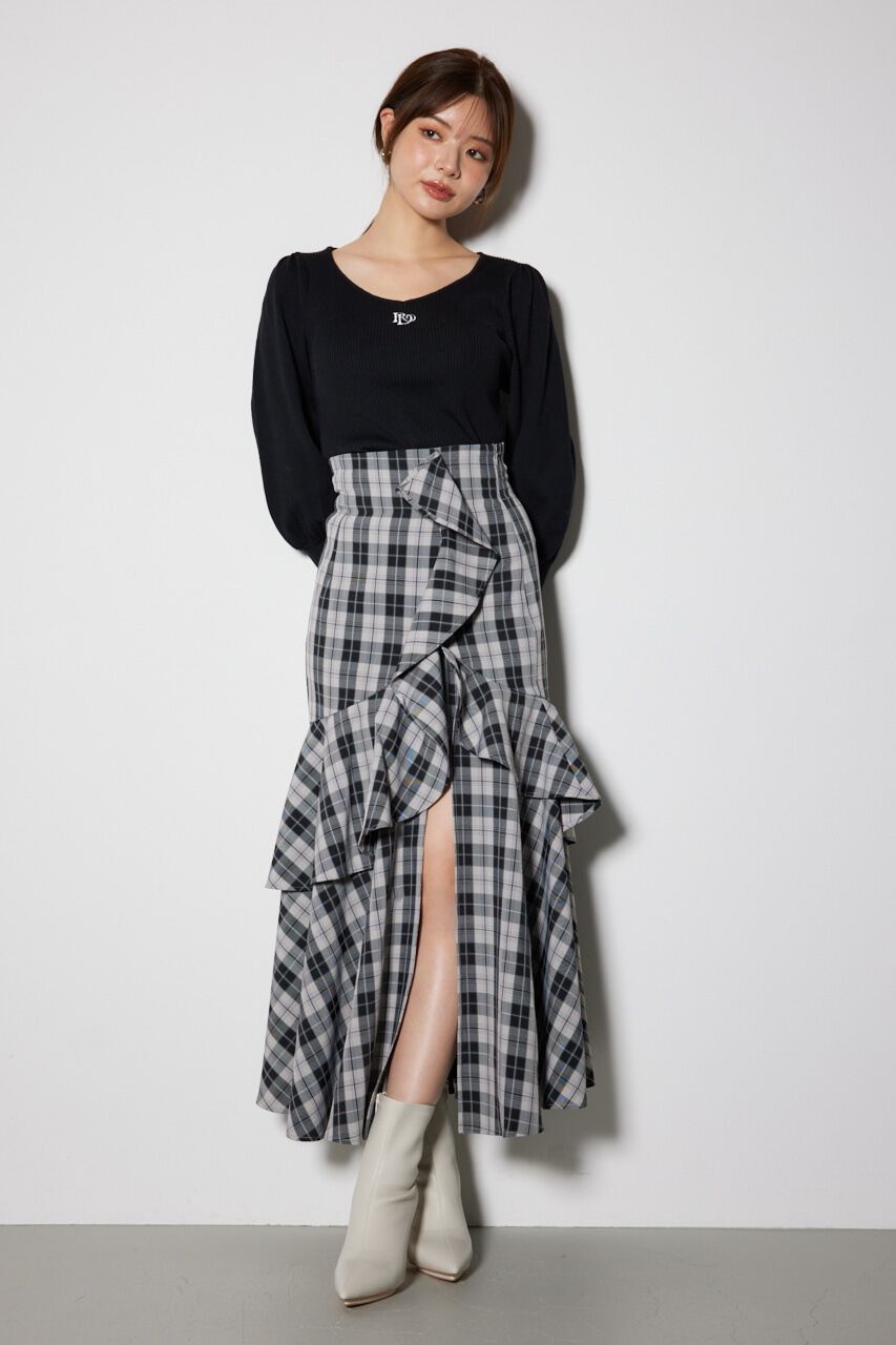 rienda「チェックフリルスリットスコートショートパンツ」|その他|柄BLK5