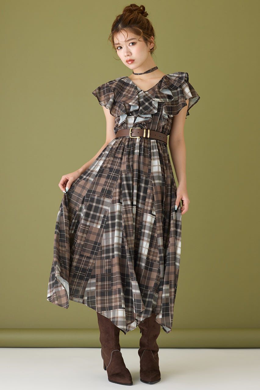 rienda「シアーパターンイレヘムワンピ」|ワンピース|柄BRN5