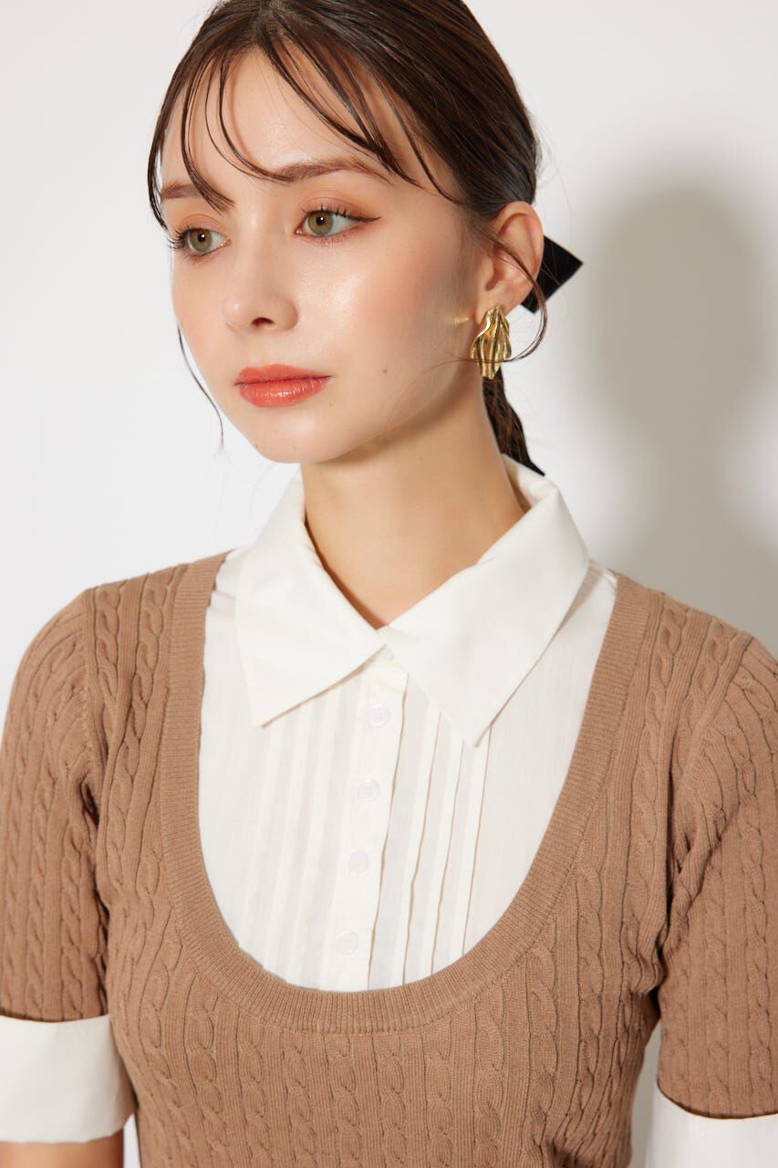 rienda「シャツドッキングハーフスリーブトップス」|ニット・セーター|