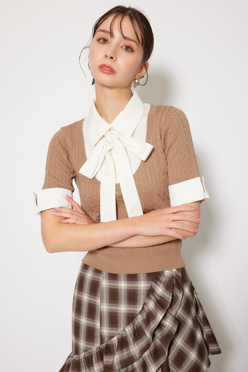 rienda「シャツドッキングハーフスリーブトップス」|ニット・セーター|