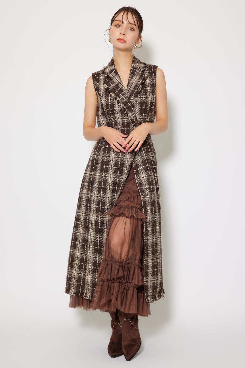 rienda「フリンジロングベスト」|ダウンベスト・ベスト|