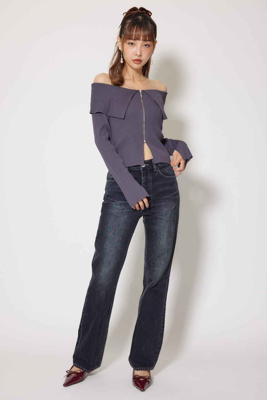 rienda「フロントZIPリブニットトップス」|ニット・セーター|