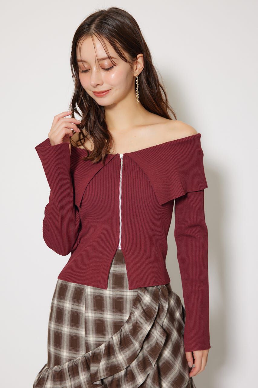 rienda「フロントZIPリブニットトップス」|ニット・セーター|