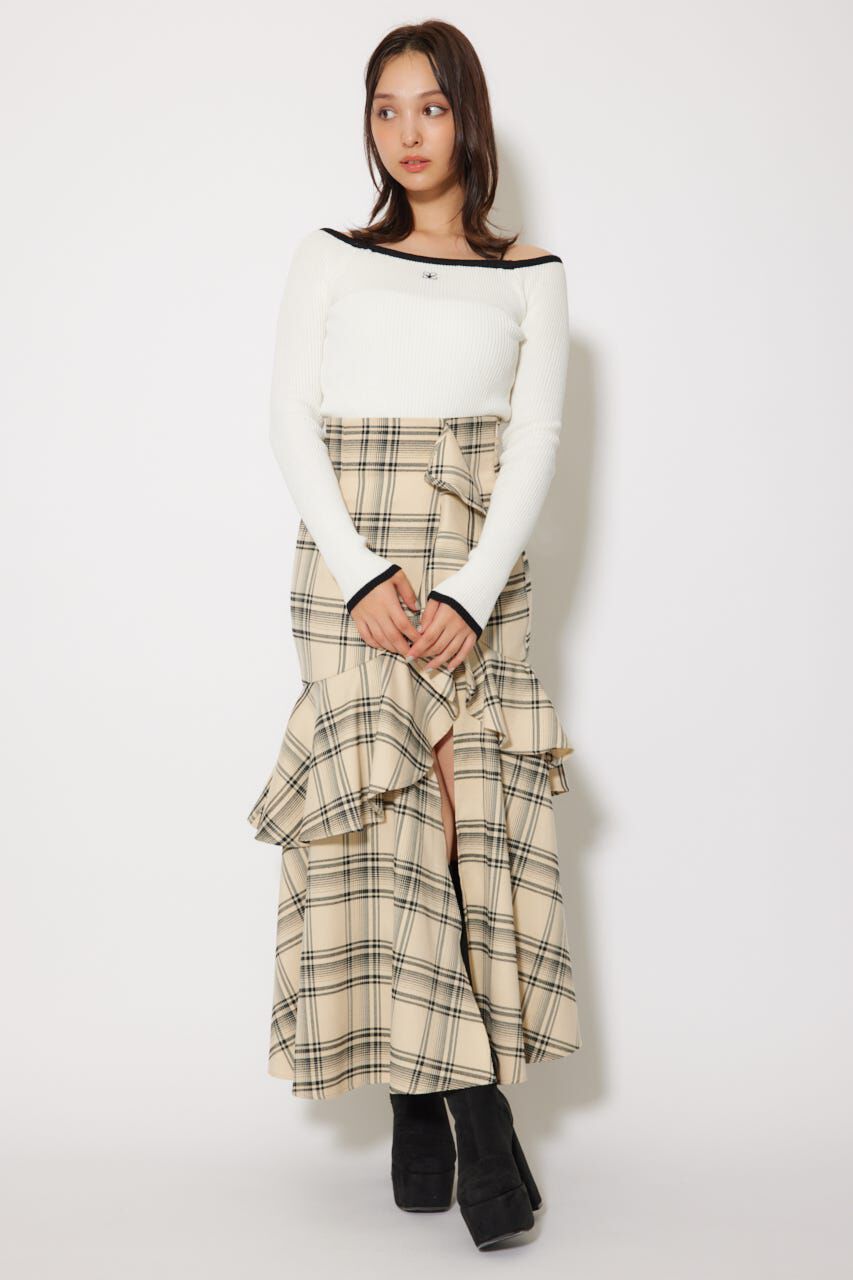 rienda「Rロゴバックリボンオフショルニットトップス」|ニット・セーター|