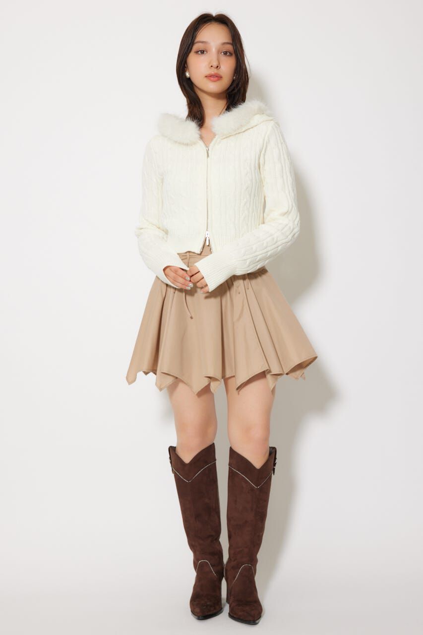 rienda「フードフェイクファーケーブルニットカーディガン」|カーディガン|