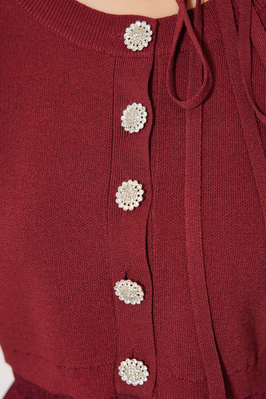 rienda「ニットカーディガンセットドットチュールフレアワンピース」|ワンピース|