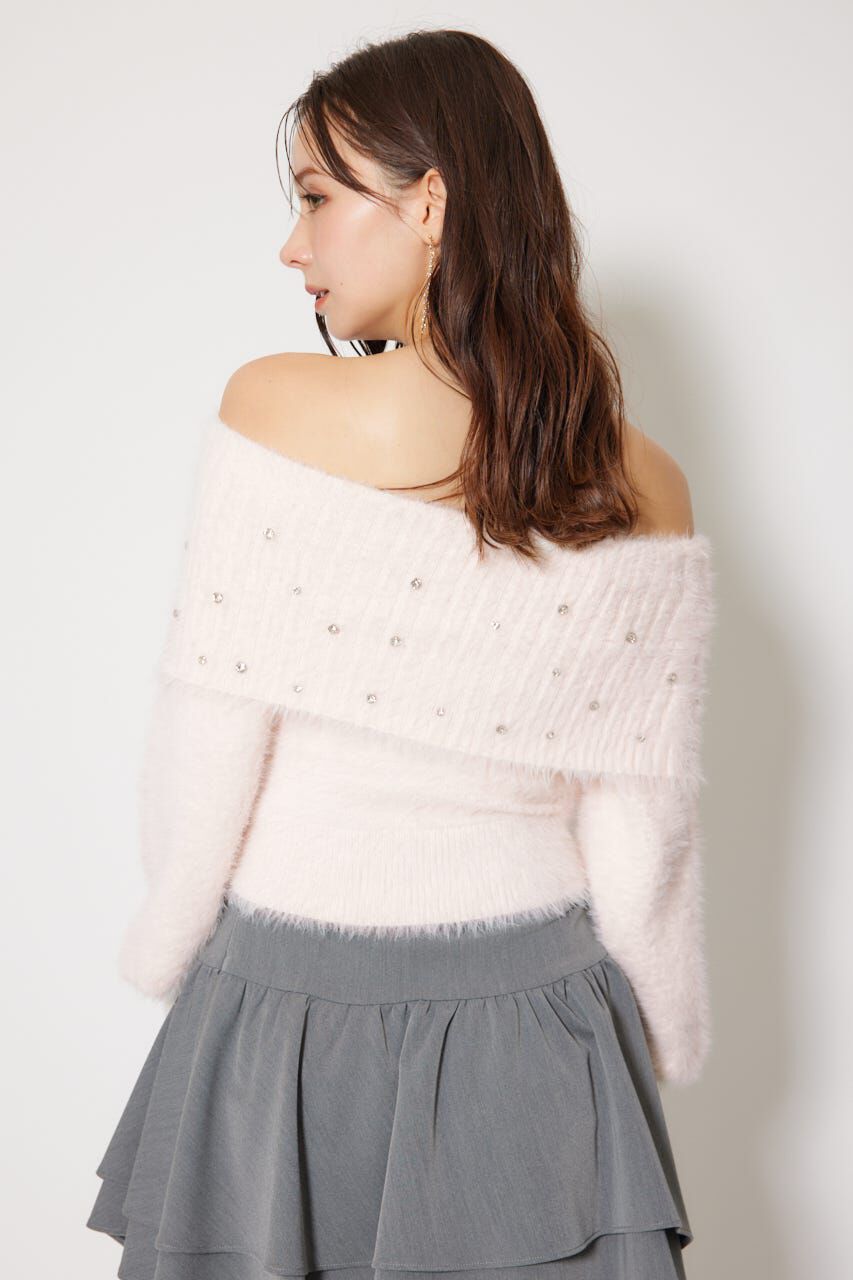 rienda「オフショルビジューシャギーニットトップス」|ニット・セーター|
