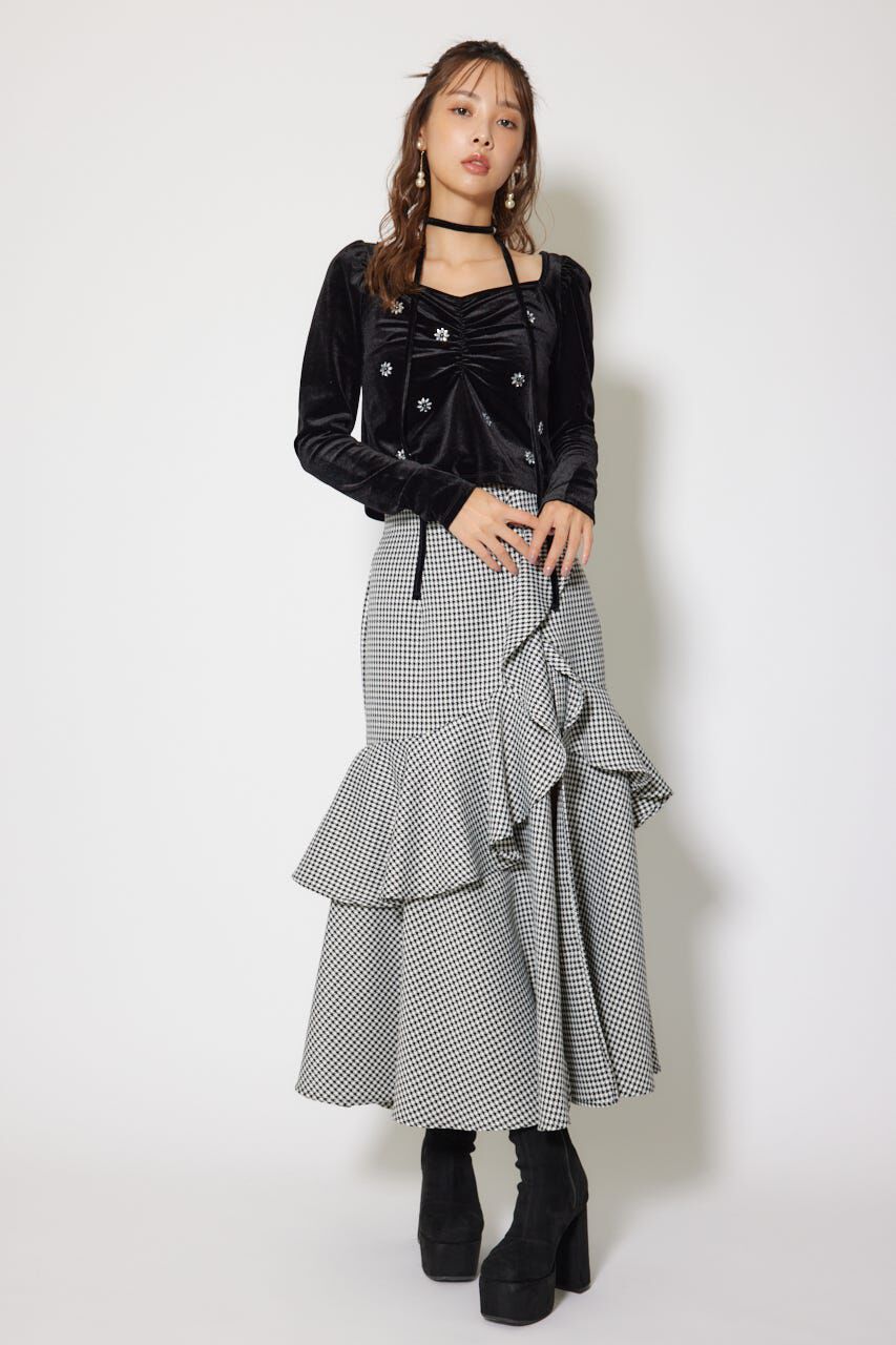 rienda「チョーカーセットフラワービジューベロアトップス」|Tシャツ・カットソー|