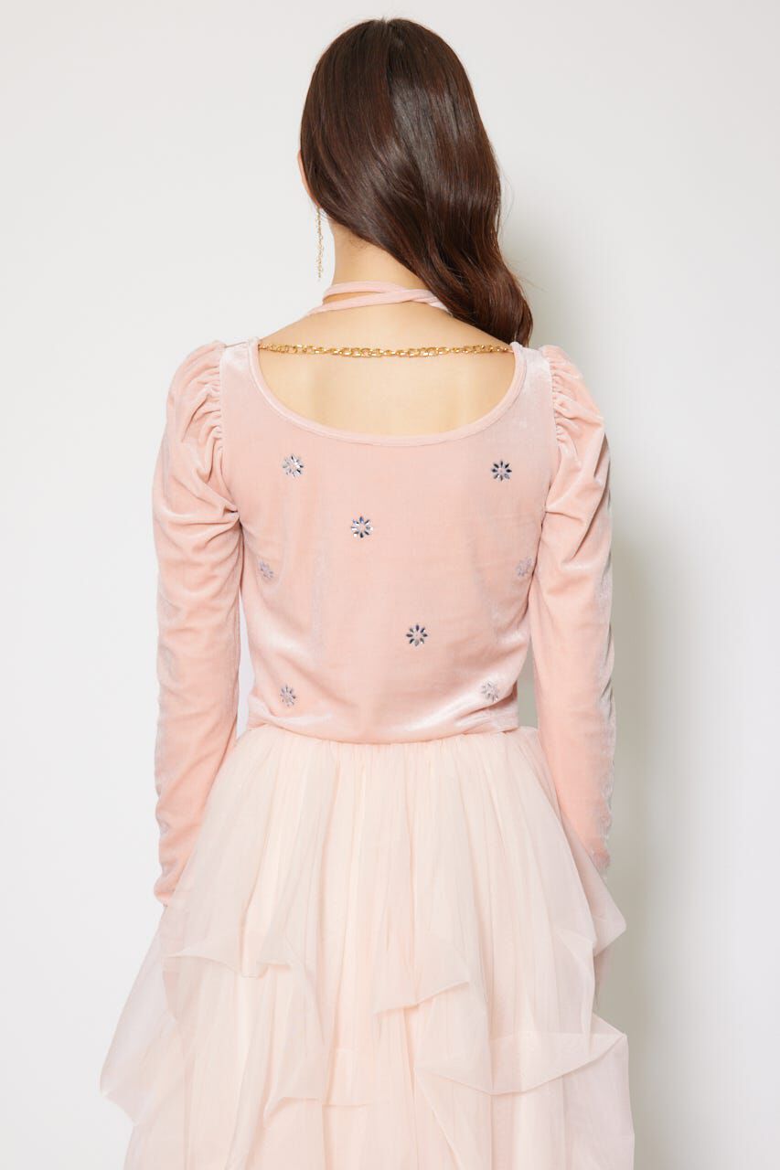 rienda「チョーカーセットフラワービジューベロアトップス」|Tシャツ・カットソー|