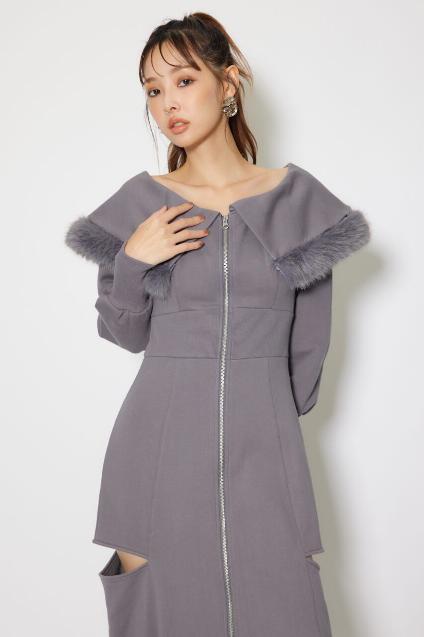 rienda「フェイクファー付きカッティング裏起毛ワンピース」|ワンピース|