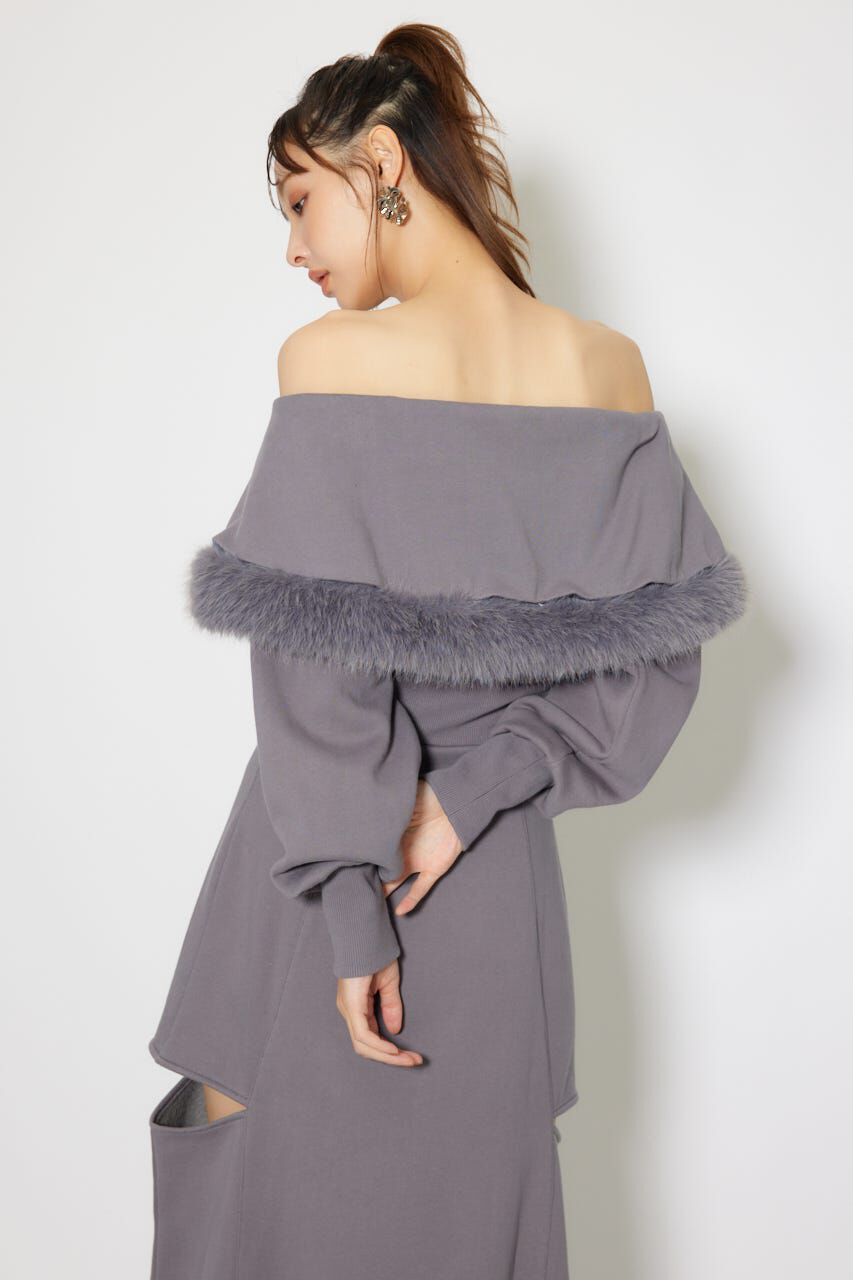 rienda「フェイクファー付きカッティング裏起毛ワンピース」|ワンピース|