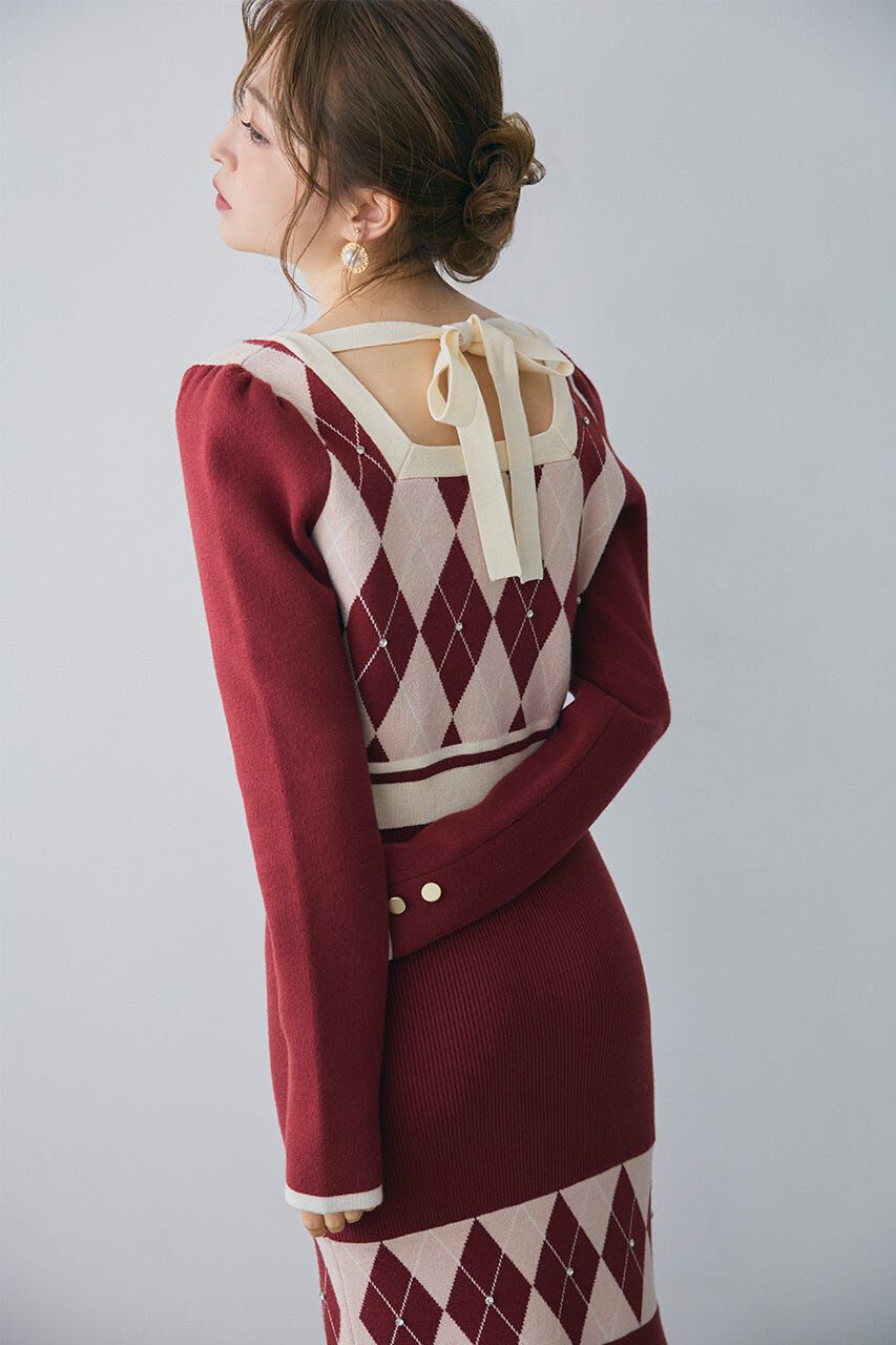 rienda「アーガイルバイカラーカーディガンセットニットワンピース」|ワンピース|