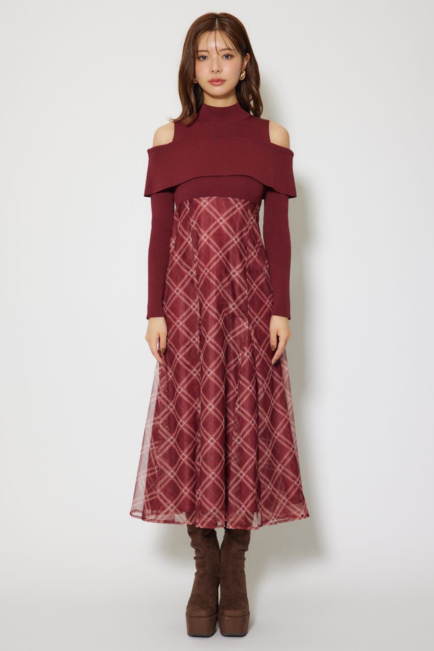 rienda「ドッキングオフショルニットフレアワンピース」|ワンピース|