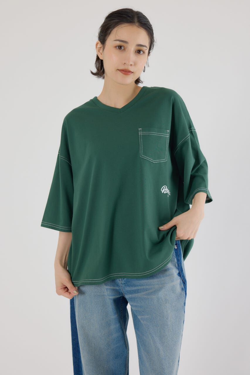 RODEO CROWNS「カラーステッチVネック5分袖Tシャツ」|Tシャツ・カットソー|