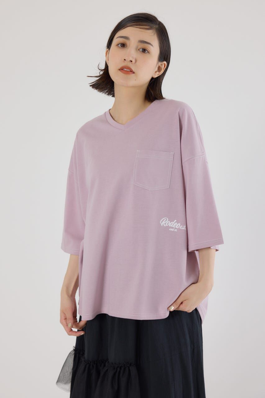RODEO CROWNS「カラーステッチVネック5分袖Tシャツ」|Tシャツ・カットソー|