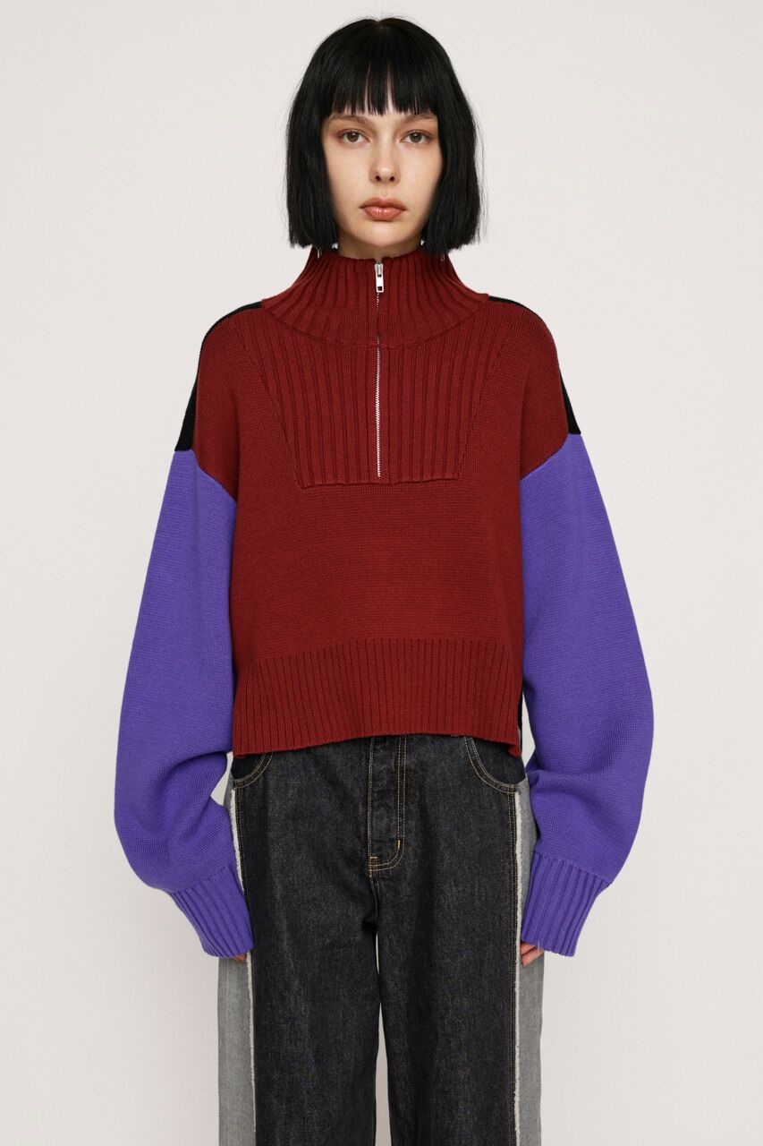 SLY「MILANO RIB ZIP トップス」|ニット・セーター|M/RED7