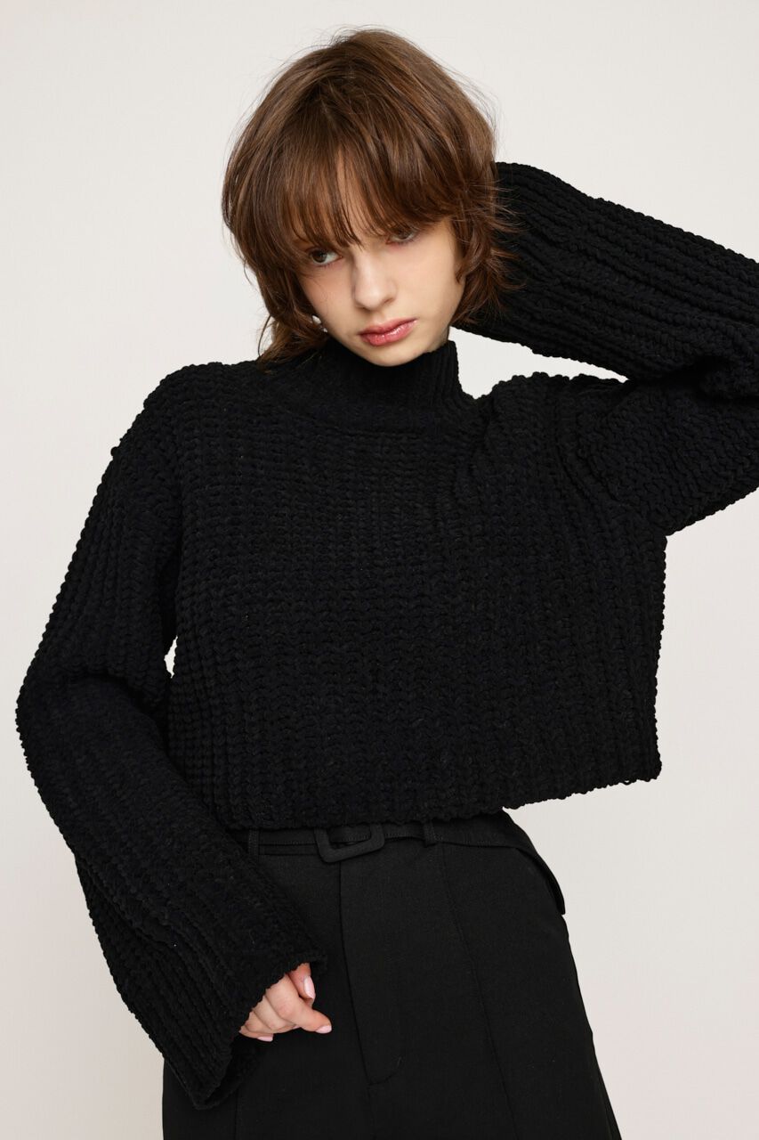 SLY「MOLE YARN CROP トップス」|ニット・セーター|BLK