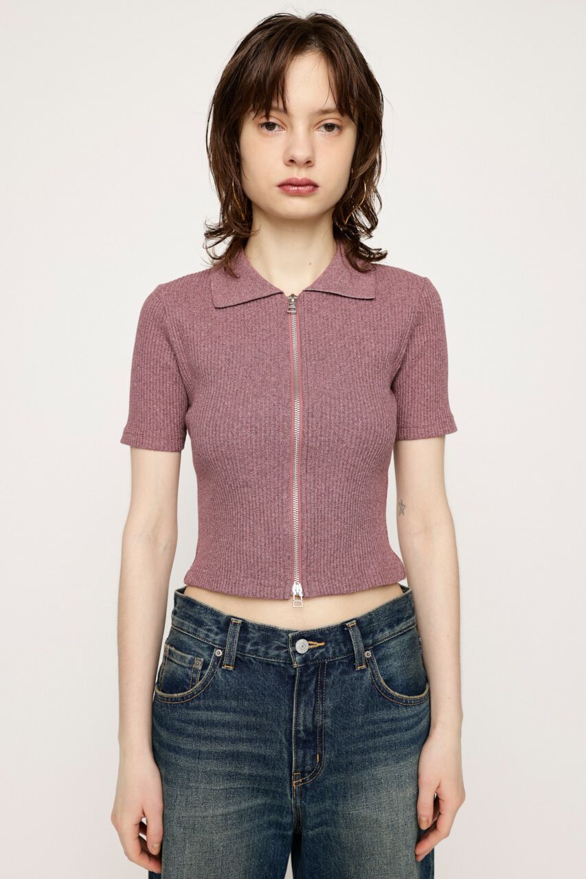 SLY「FRONT ZIP CUT RIB トップス」|Tシャツ・カットソー|