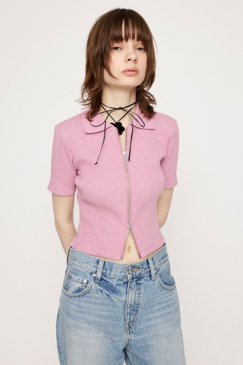 SLY「FRONT ZIP CUT RIB トップス」|Tシャツ・カットソー|