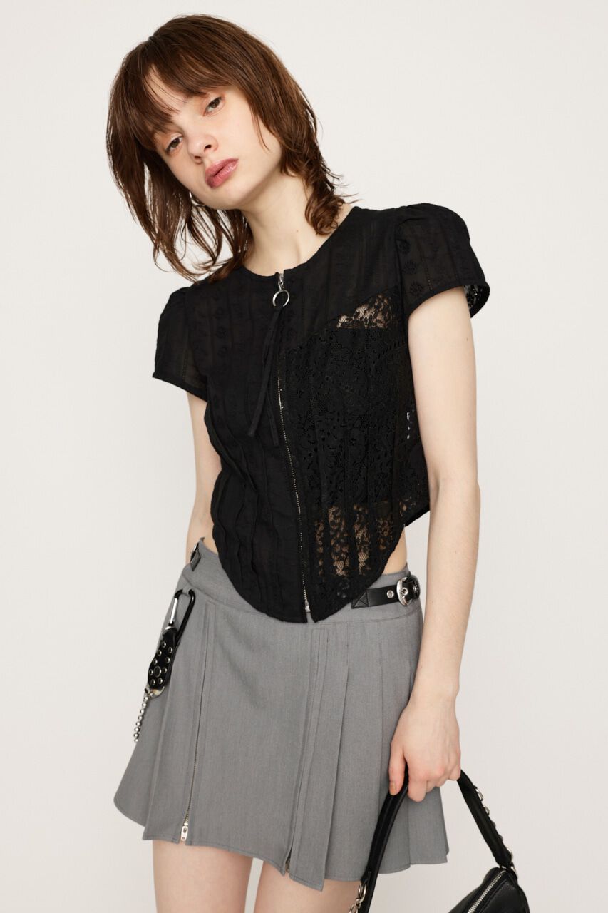 SLY「CAP SLEEVE ZIP LACE トップス」|シャツ・ブラウス|