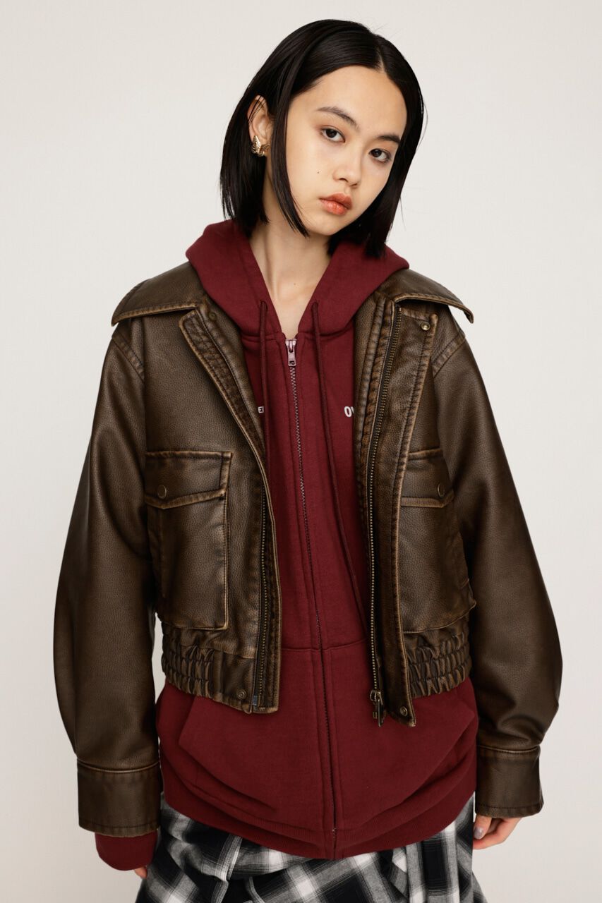 SLY「AGING F／LEATHER FLIGHT ジャケット」|ブルゾン・スタジャン|