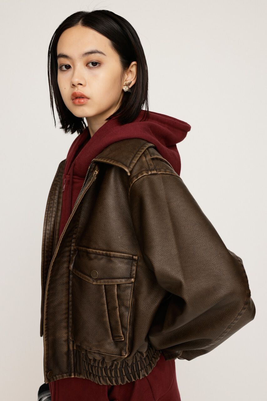 SLY「AGING F／LEATHER FLIGHT ジャケット」|ブルゾン・スタジャン|