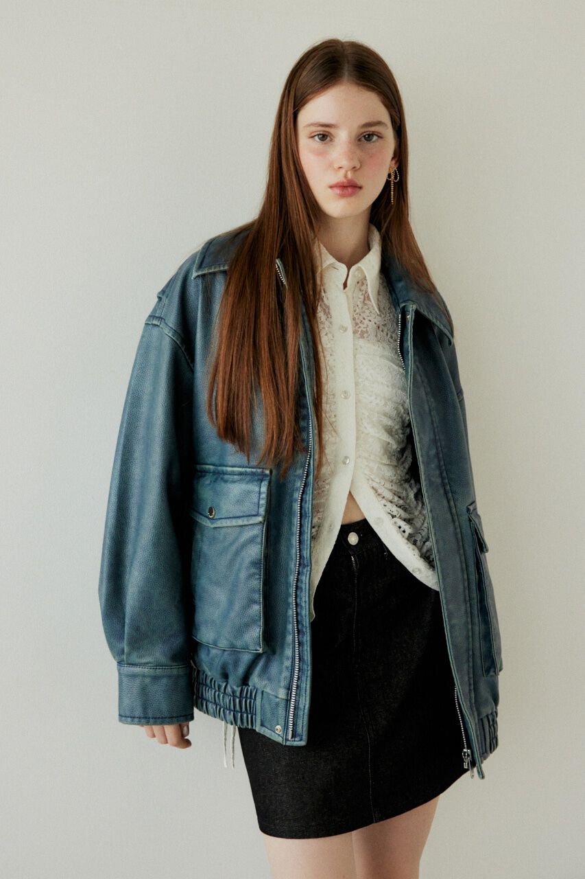 SLY「AGING F／LEATHER FLIGHT ジャケット」|ブルゾン・スタジャン|