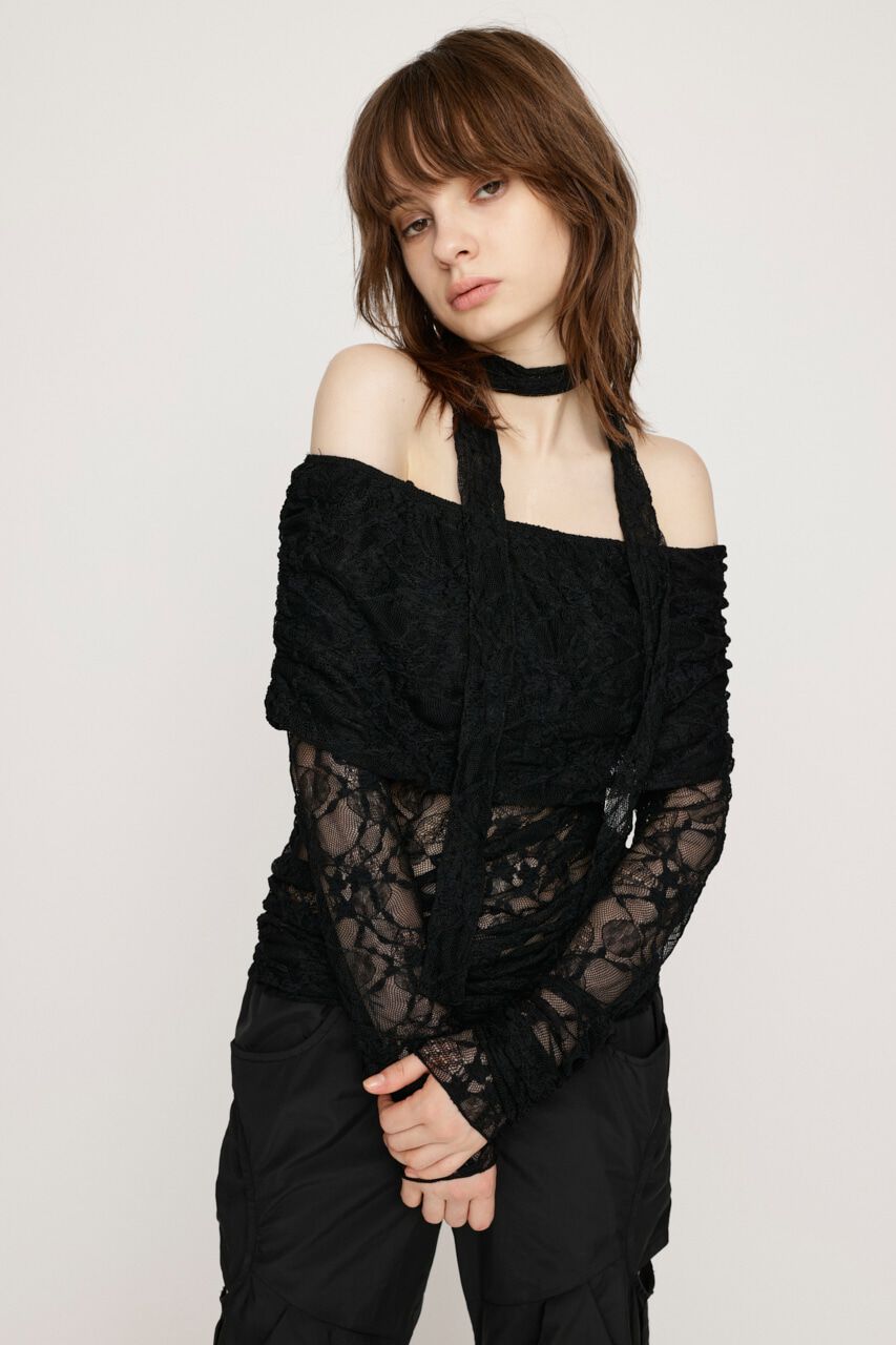 SLY「OFF SHOULDER CUT LACE トップス」|Tシャツ・カットソー|BLK