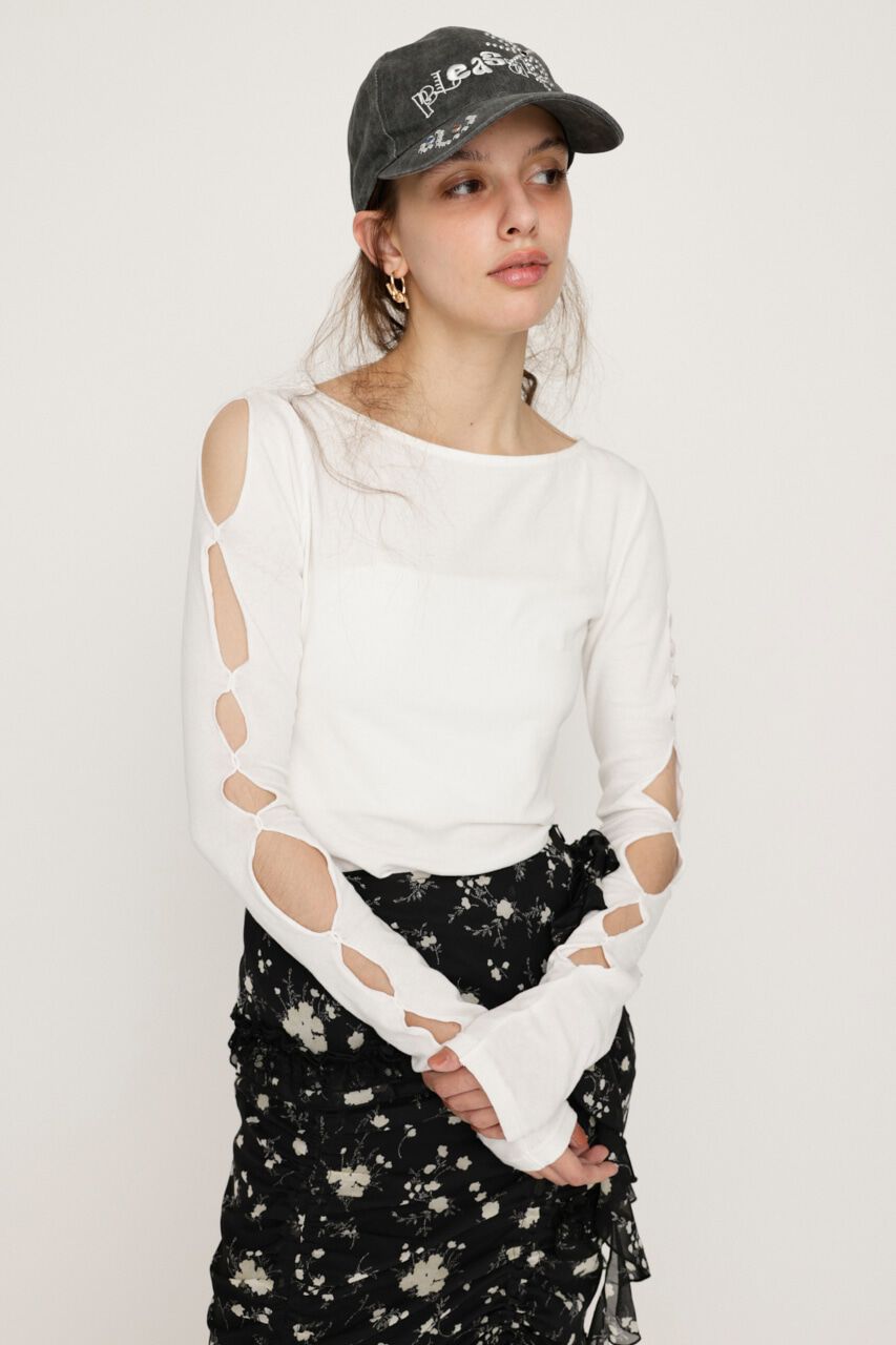 SLY「HOLE DESIGN CUT トップス」|Tシャツ・カットソー|WHT