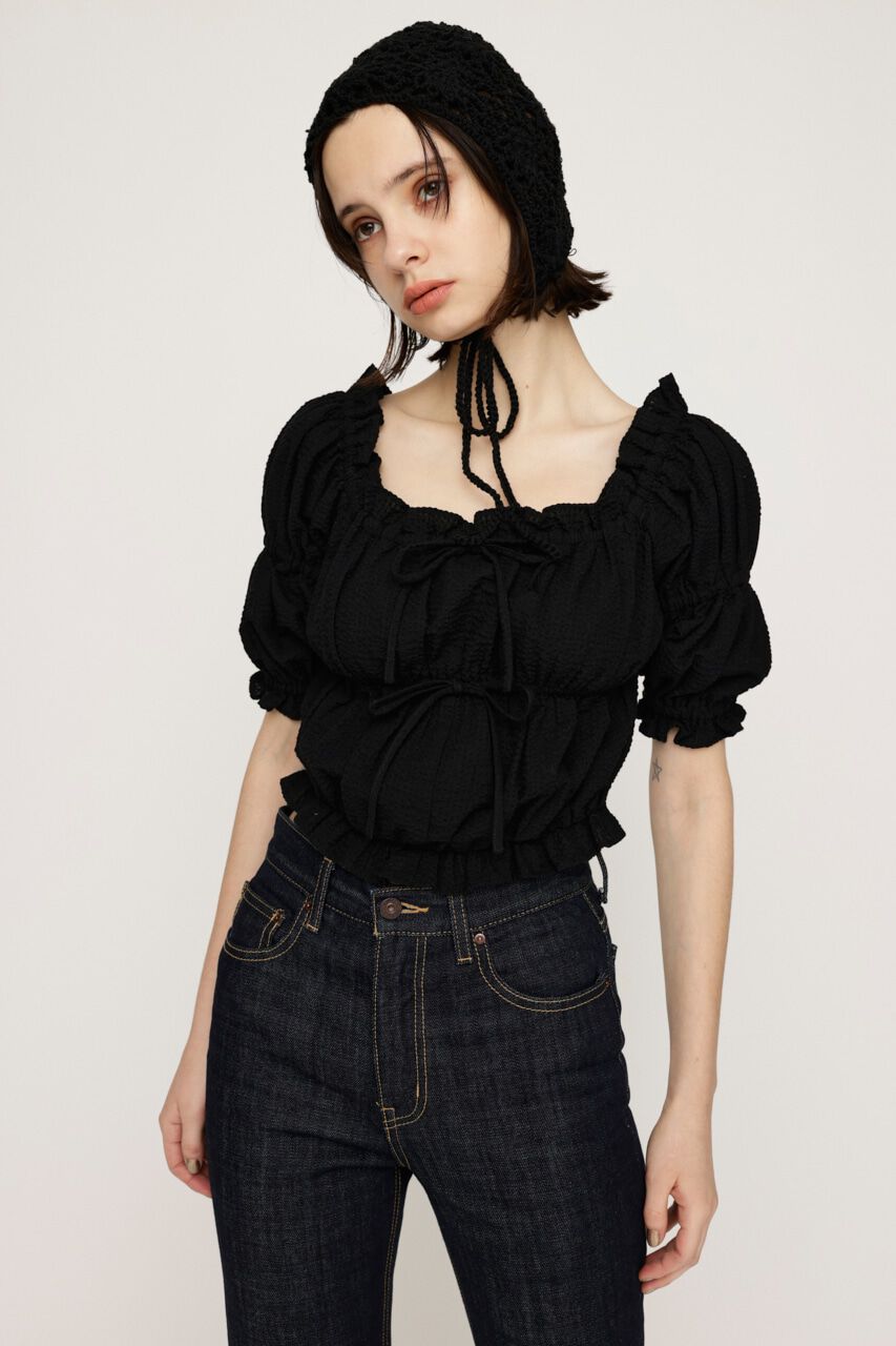 SLY「GATHER RIBBON ブラウス」|シャツ・ブラウス|BLK