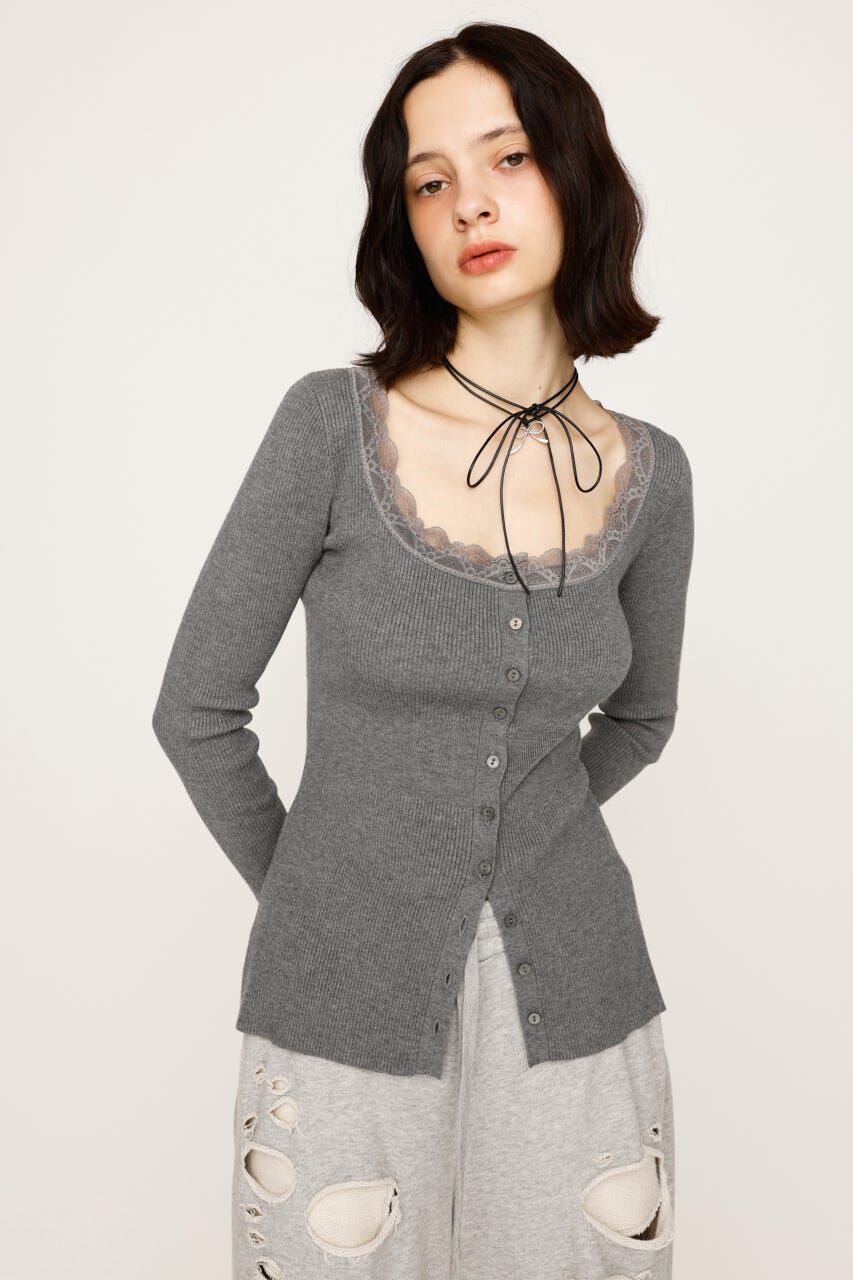 SLY「LACE DOCKING FRONT BUTTON トップス」|ニット・セーター|