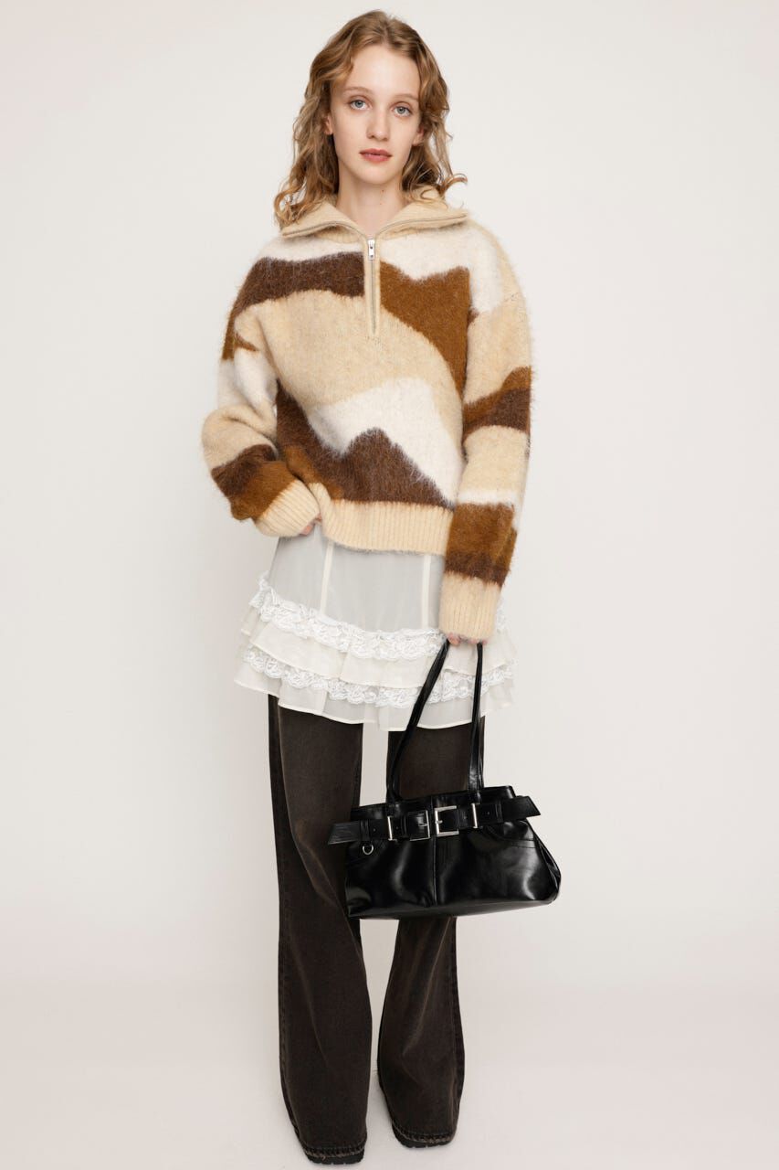 SLY「FRONT ZIP MARBLE KNIT トップス」|ニット・セーター|