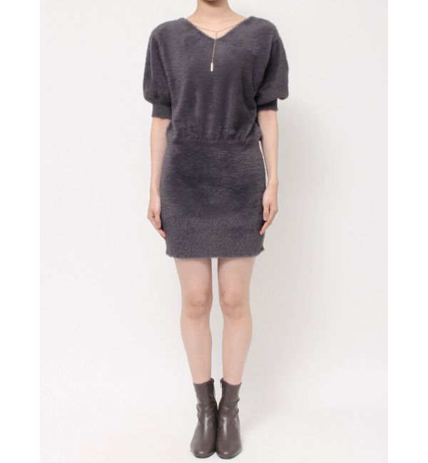 MERCURYDUO「2WAYミニシャギーハーフスリーブネックレス付ミニニットワンピース」|ワンピース|