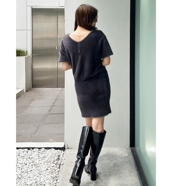 MERCURYDUO「2WAYミニシャギーハーフスリーブネックレス付ミニニットワンピース」|ワンピース|