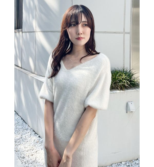 MERCURYDUO「2WAYミニシャギーハーフスリーブネックレス付ミニニットワンピース」|ワンピース|