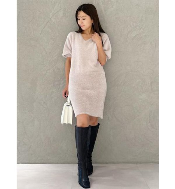 MERCURYDUO「2WAYミニシャギーハーフスリーブネックレス付ミニニットワンピース」|ワンピース|