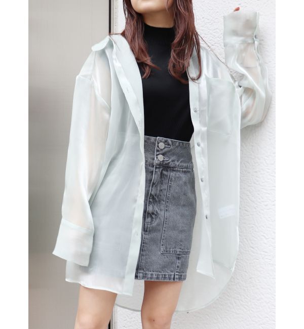 MURUA「シャイニーシアーシャツ」|シャツ・ブラウス|グリーン