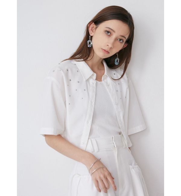 MURUA「ラインストーンクロップトシャツ」|シャツ・ブラウス|