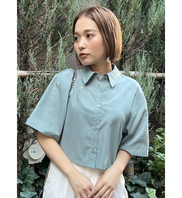 MURUA「ラインストーンクロップトシャツ」|シャツ・ブラウス|