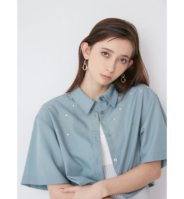 MURUA「ラインストーンクロップトシャツ」|シャツ・ブラウス|