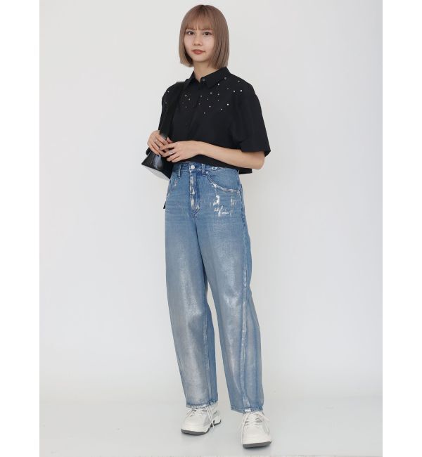 MURUA「ラインストーンクロップトシャツ」|シャツ・ブラウス|